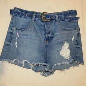 Y2K Guess Los Angeles Cut Off Distressed Blue Denim Shorts Size 29